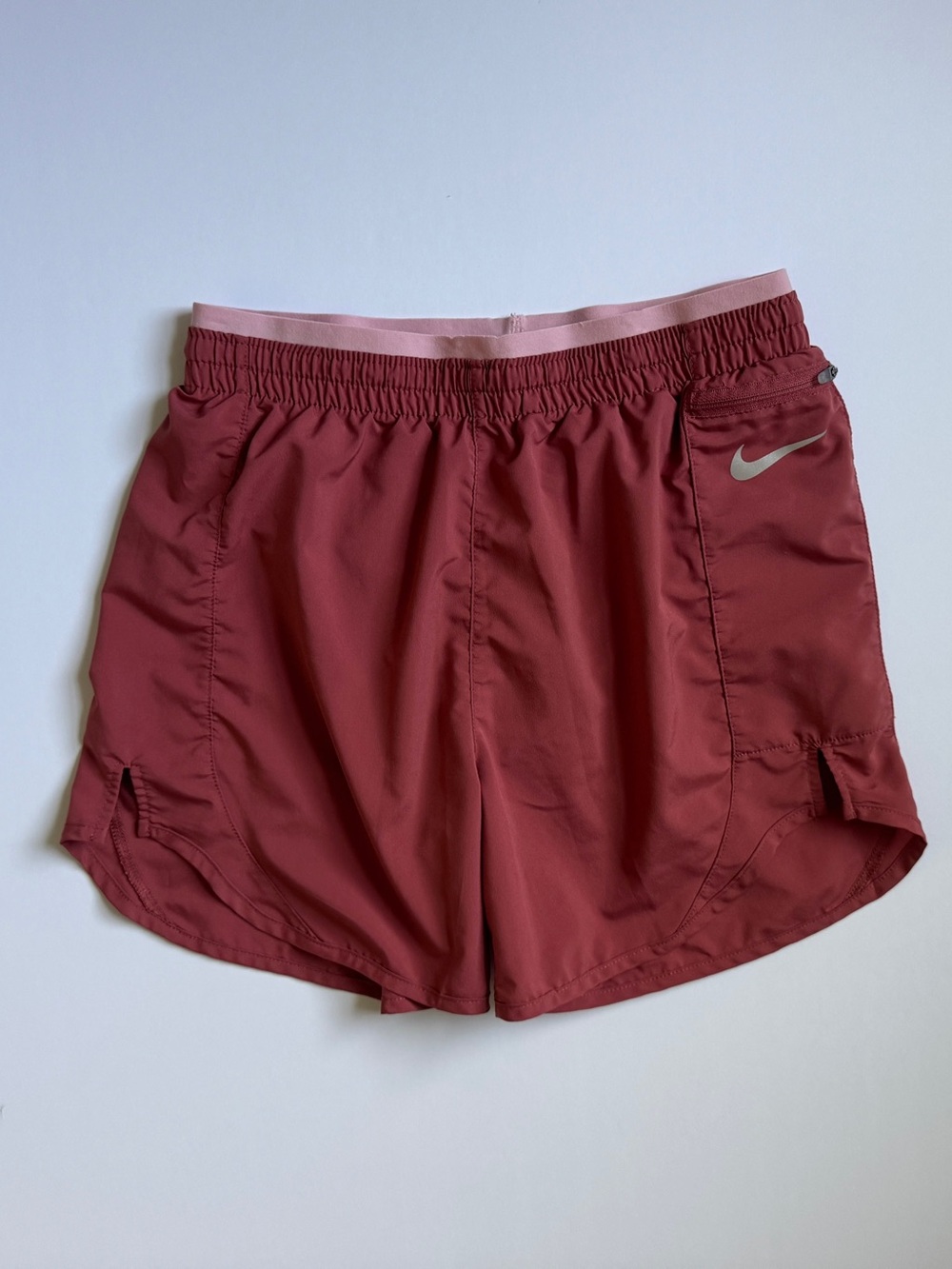 Nike Women’s Maroon Lined Athletic Shorts with Pink Waistband